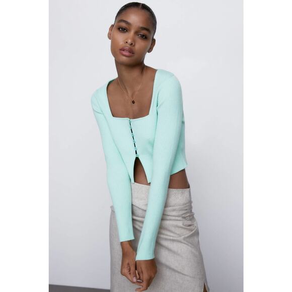 ZARA BLOGGER FAVORITE KNIT CROPPED JACKET - Picture 8 of 13